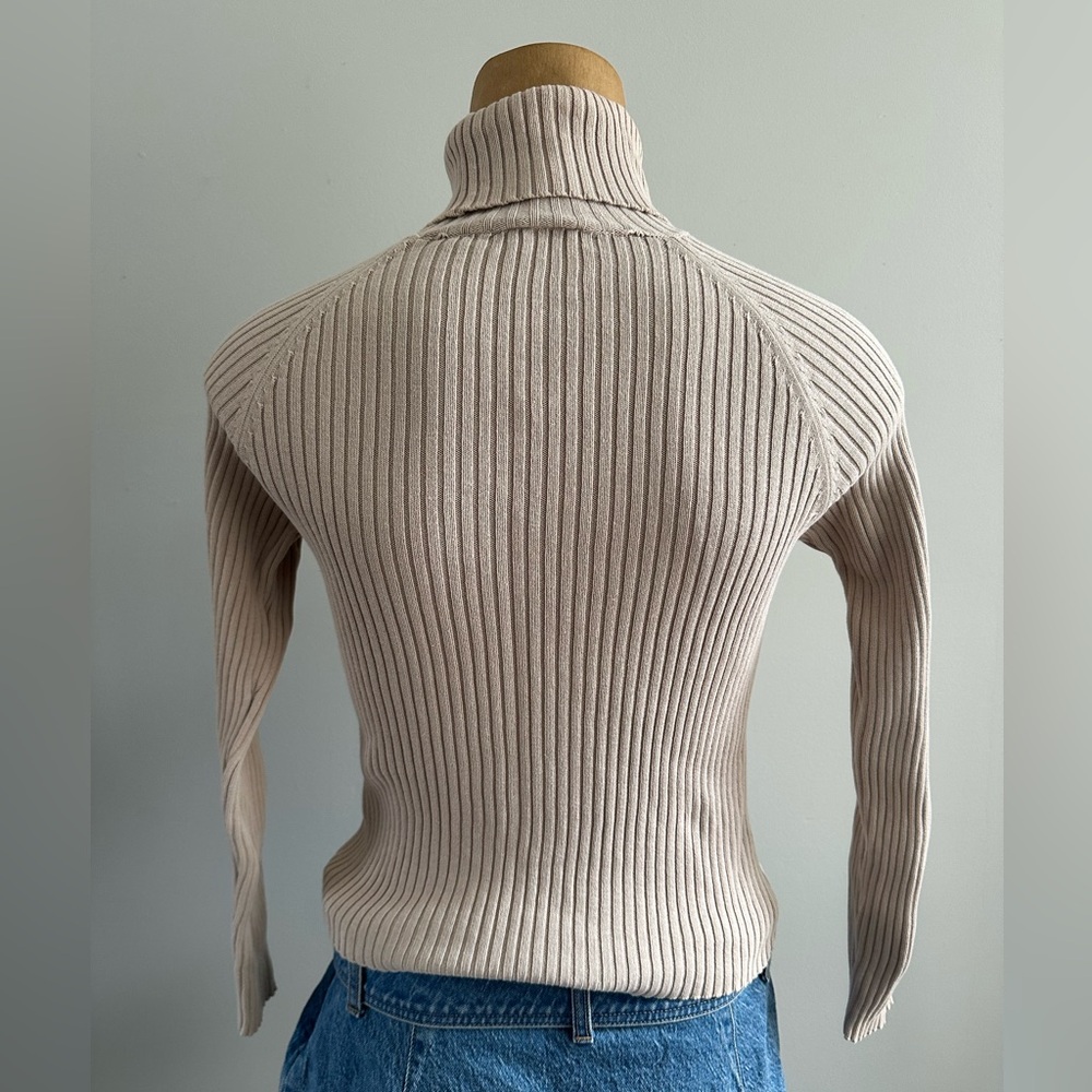 Cream Ribbed Turtleneck Sweater - Picture 3 of 7